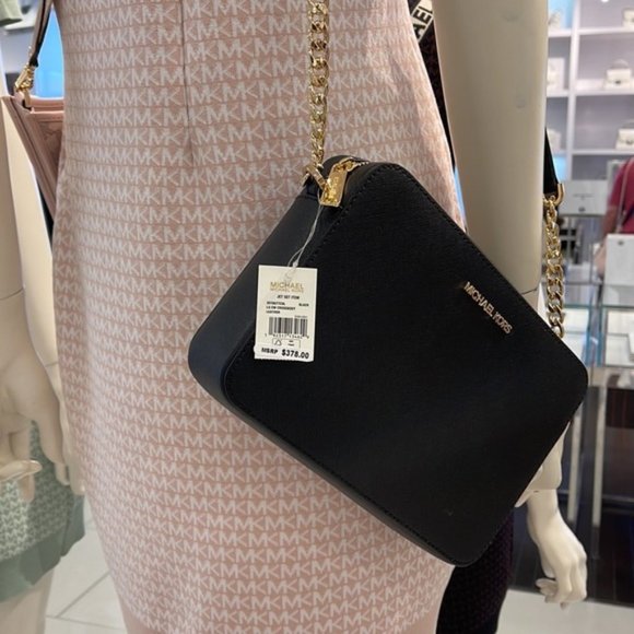 Michael Kors Jet Set Item Large East West Zip Crossbody Leather Black - Picture 14 of 16